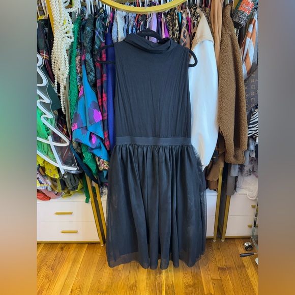 Hope & Harlow Black Tulle Turtleneck Midi Dress - Size 12 - Picture 3 of 4